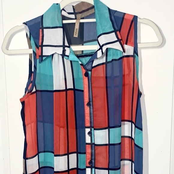 Vintage Poema Geometric print button down sleeveless blouse Small - Picture 2 of 6